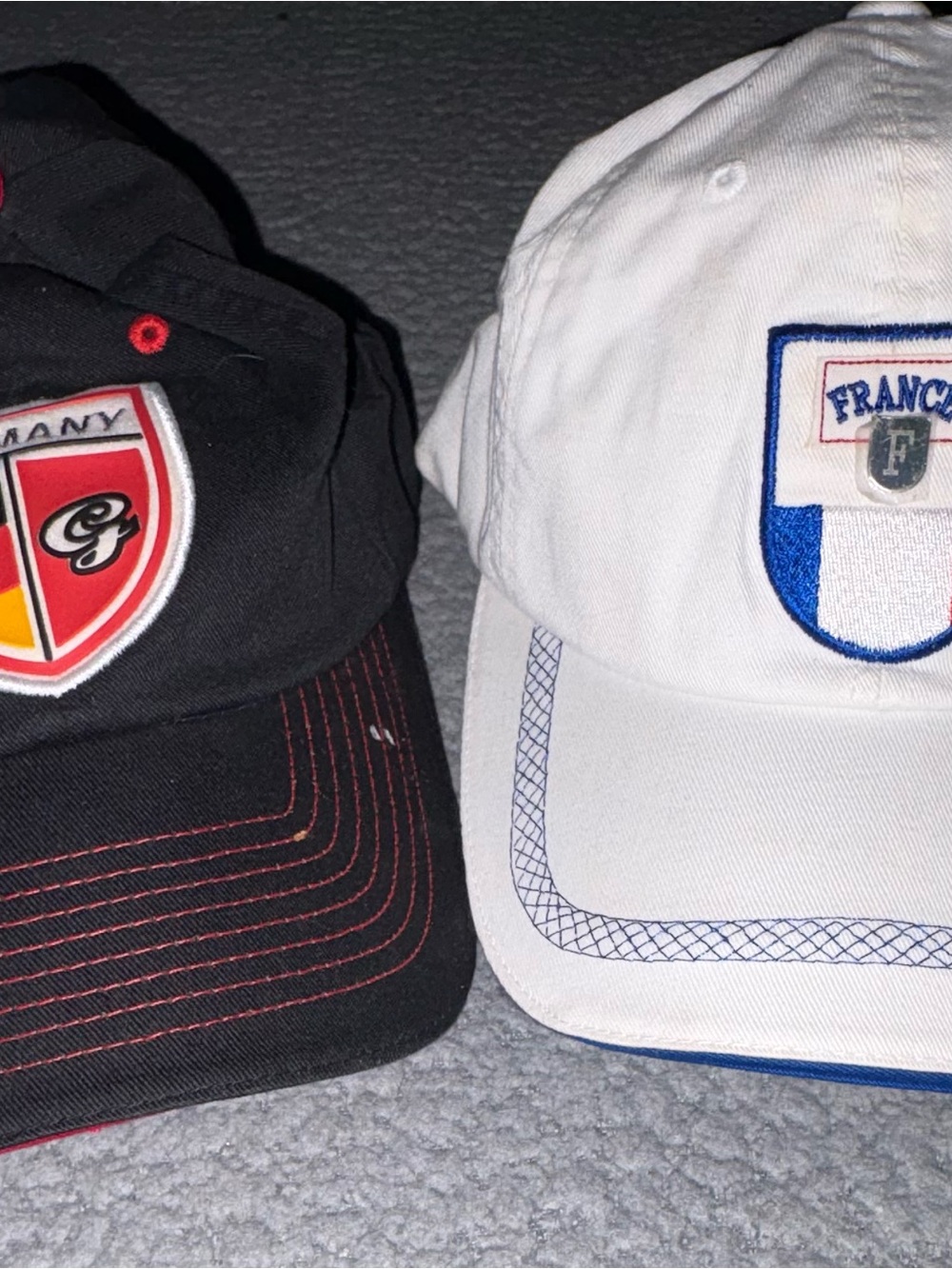 White 'France'/Black ‘Germany’ Shield Embroidered Baseball Caps